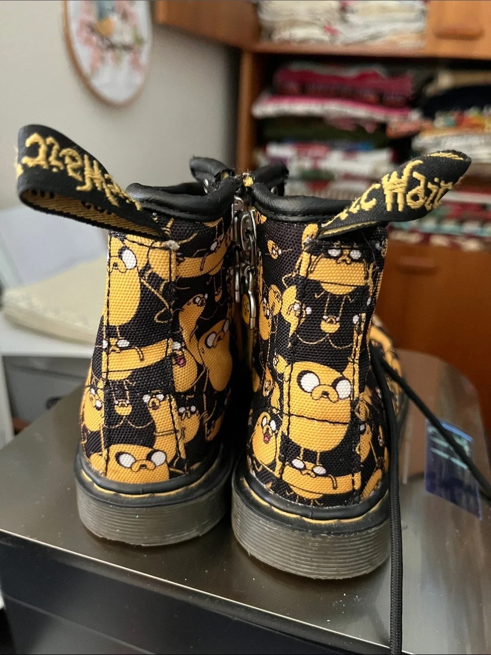 Dr Martin Yellow Cartoon Print Combat Boots - Jake the Dog Design Size